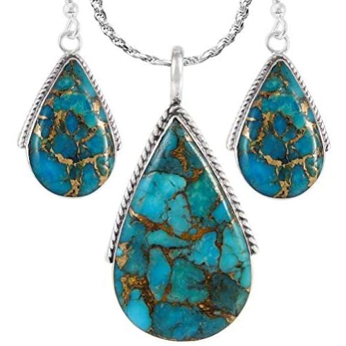 925 Sterling Silver Matching Pendant & Earrings Set with Genuine Gemstones 20'' Necklace