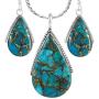 925 Sterling Silver Matching Pendant & Earrings Set with Genuine Gemstones 20'' Necklace