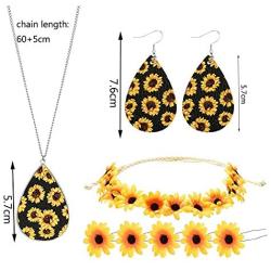 RUIZHEN 8 Pieces Sunflower Pendant Necklace Dangle Earrings Sunflower Hair Clip Sunflower Boho Headband Wreath Jewelry Accessories for Women Girls