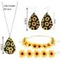 RUIZHEN 8 Pieces Sunflower Pendant Necklace Dangle Earrings Sunflower Hair Clip Sunflower Boho Headband Wreath Jewelry Accessories for Women Girls