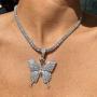NSLS Sparkly Big Butterfly Pendant Necklaces for Women Girls Layered Gold Silver Hip Hop Chain Rhinestone Choker Necklace Party Jewelry Gifts