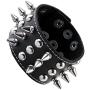 JOVIVI 3pcs Spike Studded Rivets Punk Rock Biker Wide Strap Genuine Leather Bracelets Necklace Chain Wristband Adjustable