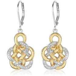 Two Tone 18k Yellow Gold and Rhodium Plated 925 Sterling Silver Celtic Knot Drop Earrings