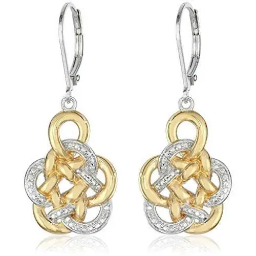Two Tone 18k Yellow Gold and Rhodium Plated 925 Sterling Silver Celtic Knot Drop Earrings Two Tone 18k Yellow Gold and Rhodium Plated 925 Sterling Silver Celtic Knot Drop Earrings