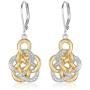 Two Tone 18k Yellow Gold and Rhodium Plated 925 Sterling Silver Celtic Knot Drop Earrings