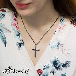 555Jewelry Grooved Stainless Steel Cross Necklace for Men and Women 16-24'' Chain