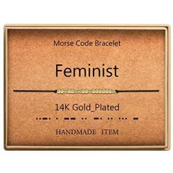 Morse Code Bracelet 14k Gold Plated Beads on Silk Cord Secret Message Feminist Bracelet Gift Jewelry for Her