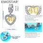 EMOSTAR 16 18 20 21 25 28 30 40 45 50 60 Birthday Charms fit European Bracelet, Dangle 18K Golden Number Heart Pendant with CZ, Anniversary Gifts for Women/Girls