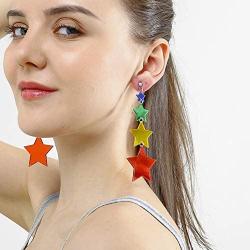 Lightweight Star Rainbow Pendant Long Earrings for Women Girls Colorful Pentagram Tassel Earrings Acrylic 80s Jewelry