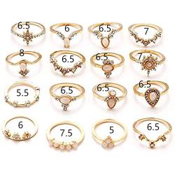 BERYUAN Women Rings Set Knuckle Rings Gold Stacking Rings for Girls and Teens Rings Cute Jewelry Rings Size(5,5.5,6,6.5,7,7.5,8)(16Pcs)
