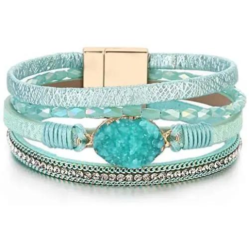 FANCY SHINY Leather Wrap Bracelet Boho Cuff Bracelets Crystal Bead Bracelet with Magnetic Clasp Jewelry Gifts for Women Teen Girls FANCY SHINY Leather Wrap Bracelet Boho Cuff Bracelets Crystal Bead Bracelet with Magnetic Clasp Jewelry Gifts for Women Teen Girls