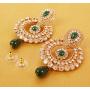 Touchstone Indian Bollywood Chandbali Moon Kundan polki Rhinestones Long Bridal Designer Jewelry Chandelier Earrings for Women in Gold Tone