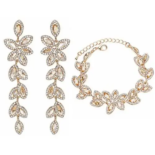 mecresh Flower Teardrop Earring and Bracelets Silver/Gold/Champagne Bridal Jewelry Sets for Women mecresh Flower Teardrop Earring and Bracelets Silver/Gold/Champagne Bridal Jewelry Sets for Women