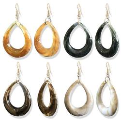 DAMLENG 4 Pairs Unique Boho Acrylic Hollow Round Teardrop Dangle Drop Leopard Earrings Set for Women Girls Square Water drop Hook Earrings Jewelry