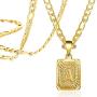 Joycuff Gold Square Initial Necklaces for Women Men Teen Girls Boys Husband Dad Mom Daughter Personalized Name 26 Alphabets Stainless Steel Figaro Chain Vintage Medallion Pendant Necklace