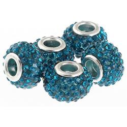 RUBYCA 15MM 20pcs Big Hole Crystal Charm Beads fit European Charm Bracelet Jewelry Indicolite Blue