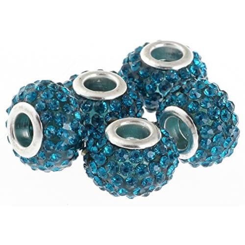 RUBYCA 15MM 20pcs Big Hole Crystal Charm Beads fit European Charm Bracelet Jewelry Indicolite Blue