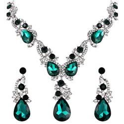 BriLove Womens Wedding Bridal Crystal Multi Teardrop Cluster Statement Necklace Dangle Earrings Set