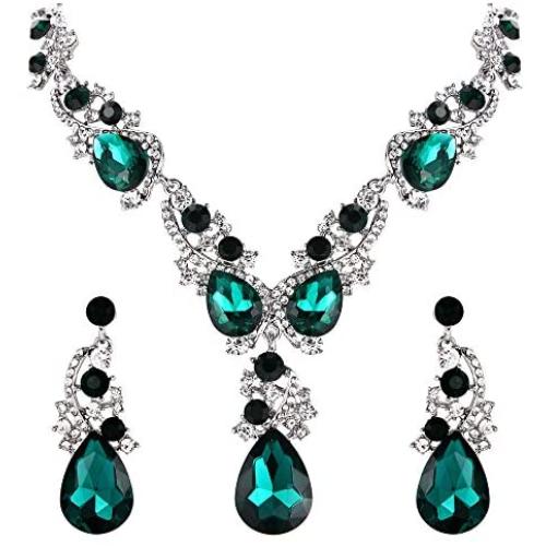 BriLove Womens Wedding Bridal Crystal Multi Teardrop Cluster Statement Necklace Dangle Earrings Set