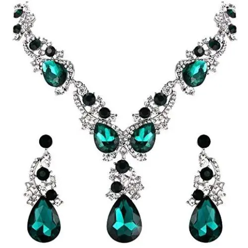 BriLove Womens Wedding Bridal Crystal Multi Teardrop Cluster Statement Necklace Dangle Earrings Set BriLove Womens Wedding Bridal Crystal Multi Teardrop Cluster Statement Necklace Dangle Earrings Set