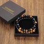 Vinswet 2PCS 8mm Black Obsidian Tiger Eye Beaded Couples Bracelets, Elastic Natural Stone Chakra Men Bracelet Matching Distance Bracelets for Men Women 7.5''