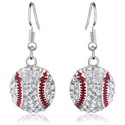 Baseball Pendant Necklace & Dangle Earrings Jewelry Set Sport Clear Crystal Fashion Jewelry (Silver earrings+necklace)