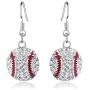 Baseball Pendant Necklace & Dangle Earrings Jewelry Set Sport Clear Crystal Fashion Jewelry (Silver earrings+necklace)