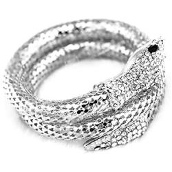 Eiffy Punk Rhinestone Curved Stretch Snake Animal Cuff Bangle Bracelet for Women Ladies Wristband Jewelry