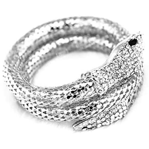 Eiffy Punk Rhinestone Curved Stretch Snake Animal Cuff Bangle Bracelet for Women Ladies Wristband Jewelry