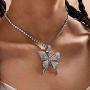 Gangel Butterfly Silver Glittering Necklace Butterfly Totem Pendant Exquisite Choker Tennis Chain Fashion Jewelry for Prom Party Ball Dating for Women and Girls