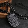 ASGIFT Unique Gifts for Men Women, Black Obsidian Charms Necklace, Healing Crystal Stone Pendant