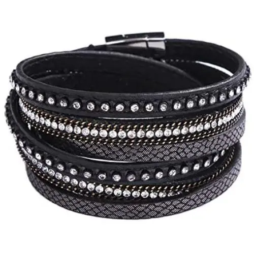 The Woos Multilayer Leather Leopard Wrap Bracelet with Rhinestones Magnetic Clasp Bracelet for Women Boho Wrap Wide Crystal Bracelets Beads Charm Bangle Bohemian Jewelry The Woos Multilayer Leather Leopard Wrap Bracelet with Rhinestones Magnetic Clasp Bracelet for Women Boho Wrap Wide Crystal Bracelets Beads Charm Bangle Bohemian Jewelry
