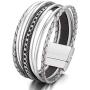 FINETOO Multilayer Leather Wrap Bracelet Handmade Braided Chain Cuff Bangle Alloy Magnet Buckle Bracelets for Women Girls Birthday Gift