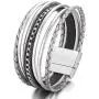 FINETOO Multilayer Leather Wrap Bracelet Handmade Braided Chain Cuff Bangle Alloy Magnet Buckle Bracelets for Women Girls Birthday Gift