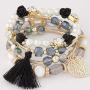 Weicam Women Girls Jewellery 5 Pack Vintage Boho Crystal Multilayer Beaded Bracelet Stretch Tassel Bangle Bracelet