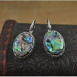 925 Sterling Silver Abalone Shell Earrings for Women Dangle Drop Earring (Rectangle/Teardrop/Oval/Round)…