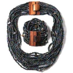 Shop LC Seed Bead Wooden Buckle Stretch Bracelet Multi Strand Layered Necklace Jewelry Set for Women 18''
