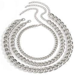 Ingemark 3 Layers Punk Rock Chain Necklace for Women Girls Stackable Layered Cool Chunky Thick Chain Choker Necklace Set