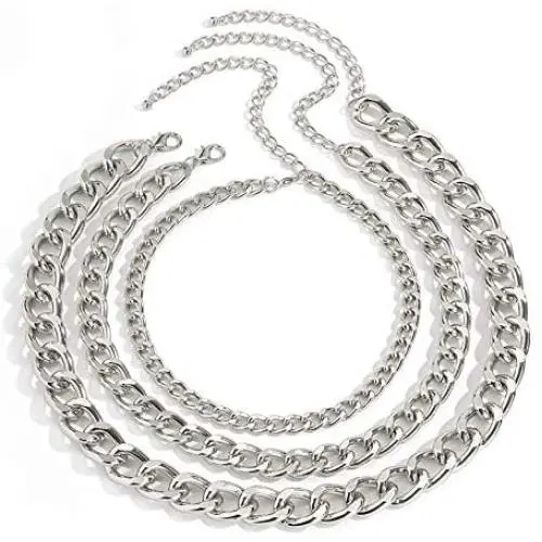 Ingemark 3 Layers Punk Rock Chain Necklace for Women Girls Stackable Layered Cool Chunky Thick Chain Choker Necklace Set