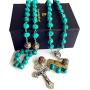 elegantmedical Turquoise TIBET COPPER BEADS STERLING 925 SILVER ROSARY NECKLACE Catholic