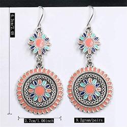 DAMLENG Unique Handmade Boho Vintage Flower Dangle Earrings National Style Retro Round Dangle Earrings for Women Girls Statement Jewelry Accessories