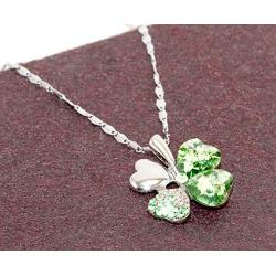 NEVERMORE Shimmering Shamrock Green Four Leaf Clover Crystal Pendant Necklace with Silver Chain for St Patricks Day