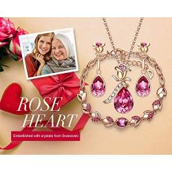 CDE Rose Flower Jewelry Sets for Women 4 Pieces Sets Rose Gold Plated Necklace with Crystals Mothers Day Jewelry Gifts for Her