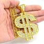 Gold Chain with Dollar Sign Big Money Necklaces for Men Women,Stainless Steel Iced Out Rhinestone Jewelry,Fashion Pendants with 28 Inches Chain