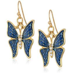 1928 Jewelry Enamel and Crystal Accent Butterfly Drop Earrings