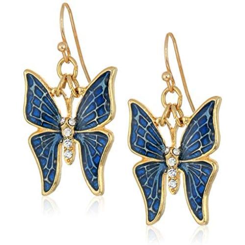 1928 Jewelry Enamel and Crystal Accent Butterfly Drop Earrings