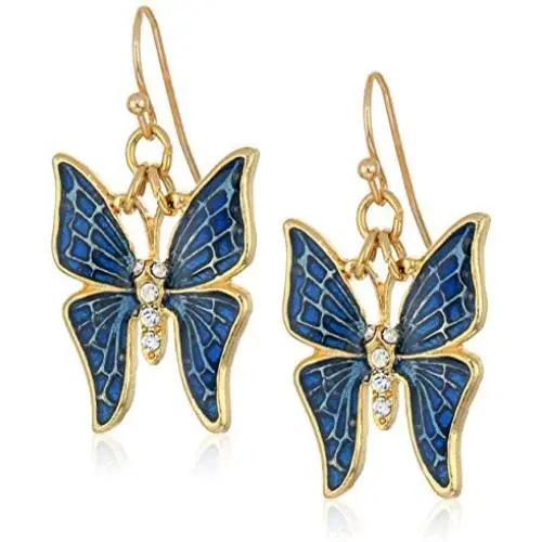 1928 Jewelry Enamel and Crystal Accent Butterfly Drop Earrings 1928 Jewelry Enamel and Crystal Accent Butterfly Drop Earrings