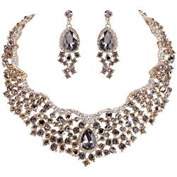 EVER FAITH Womens Austrian Crystal Flower Cluster Teardrop Necklace Earrings Set