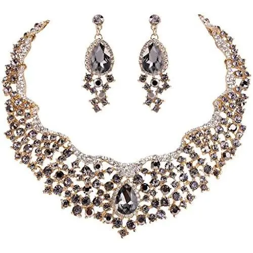 EVER FAITH Womens Austrian Crystal Flower Cluster Teardrop Necklace Earrings Set EVER FAITH Womens Austrian Crystal Flower Cluster Teardrop Necklace Earrings Set