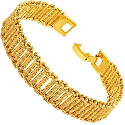 LIFETIME JEWELRY 13mm Riccio Bar Bracelet 24k Real Gold Plated for Women and Men